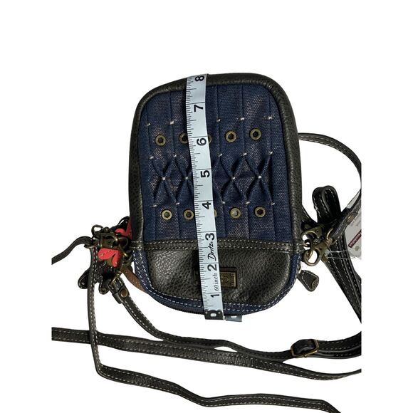 Chala Convertible Crossbody Mini Bag Blue Canvas Leather Trim - Picture 6 of 9